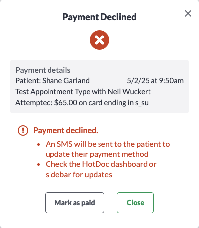 Payment declined modal