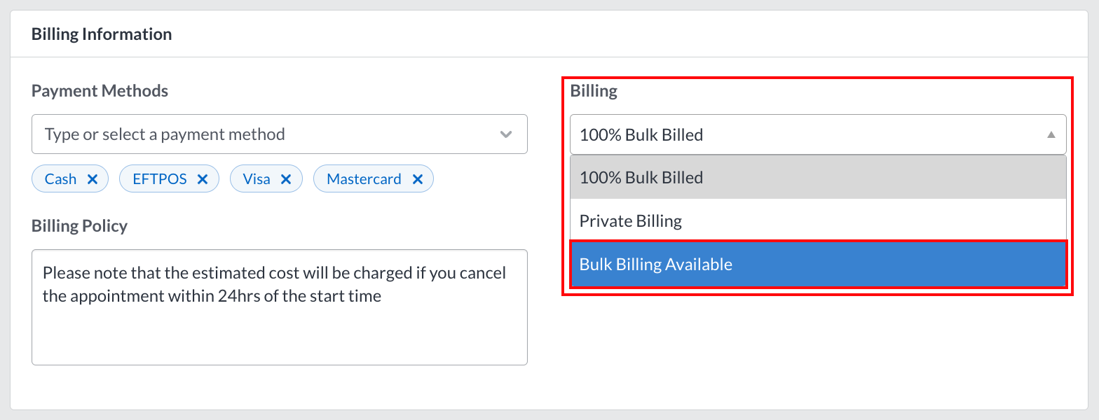 How can I exempt patients who are eligible for Bulk Billing from adding a payment method