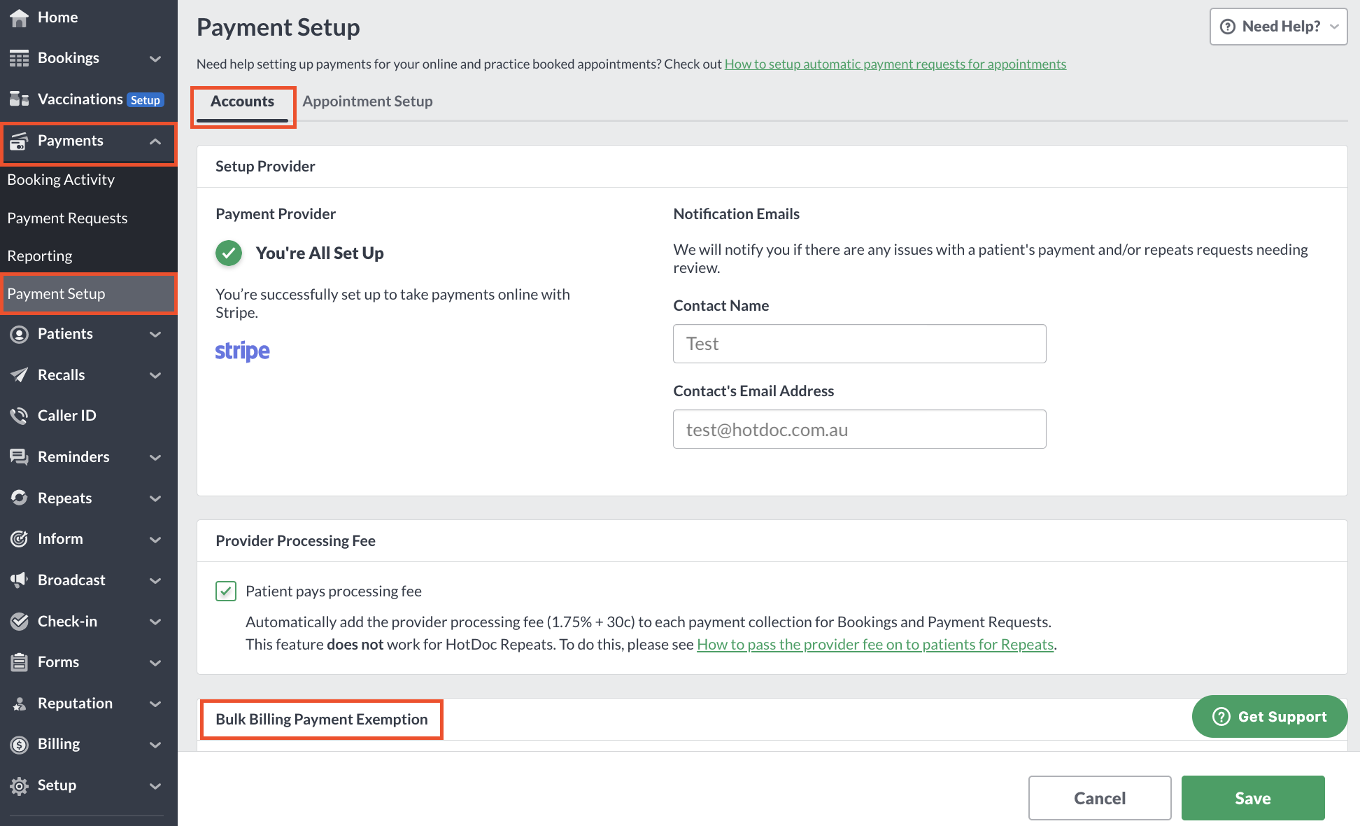 How can I exempt patients who are eligible for Bulk Billing from adding a payment method