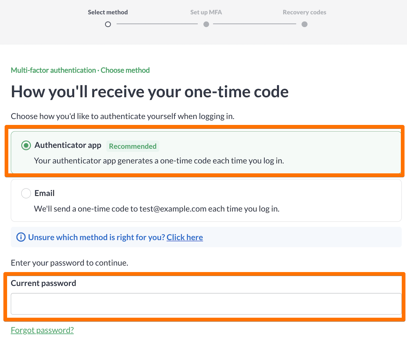 Authenticator app option