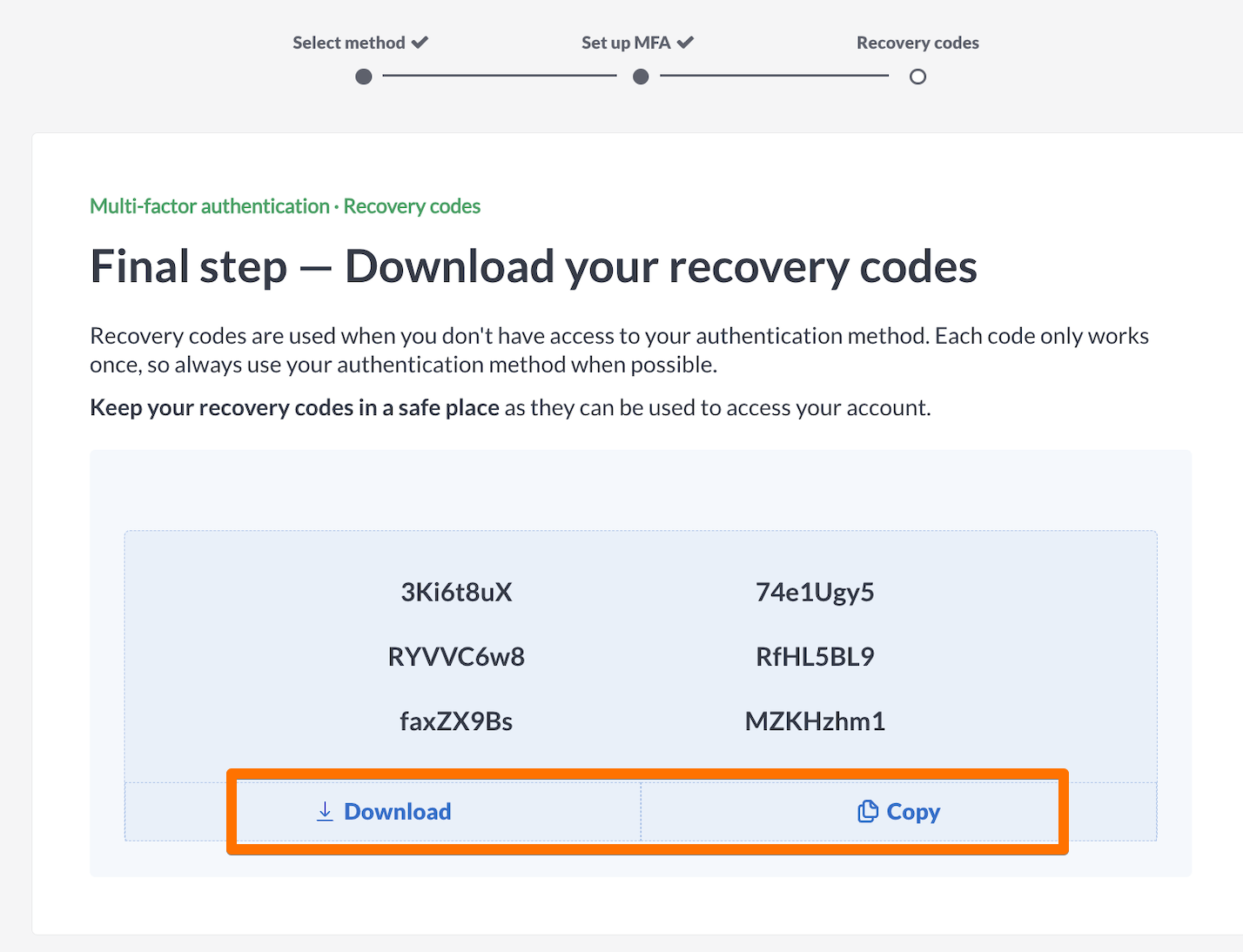 Recovery codes