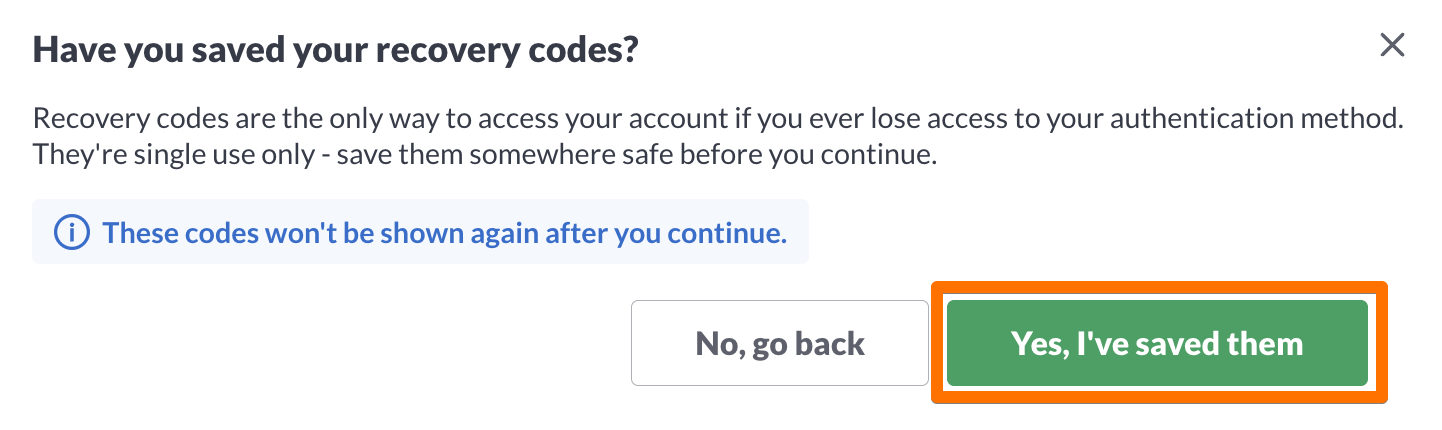 Confirm saved codes