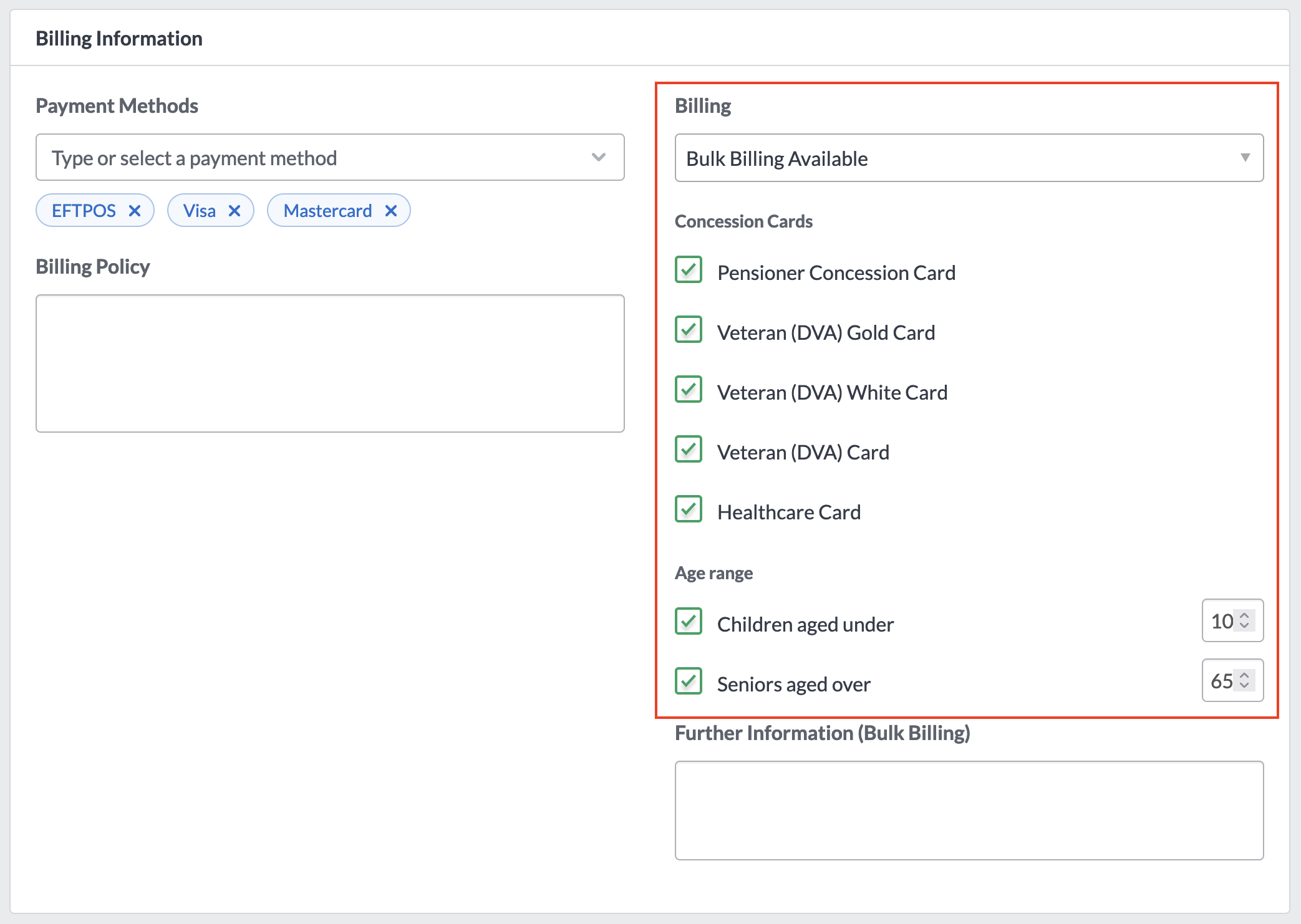 How can I exempt patients who are eligible for Bulk Billing from adding a payment method