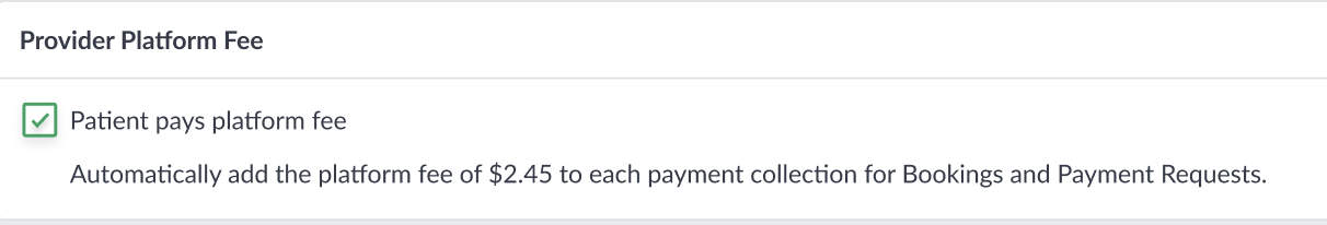 Provider Platform Fee setting in Payment Setup