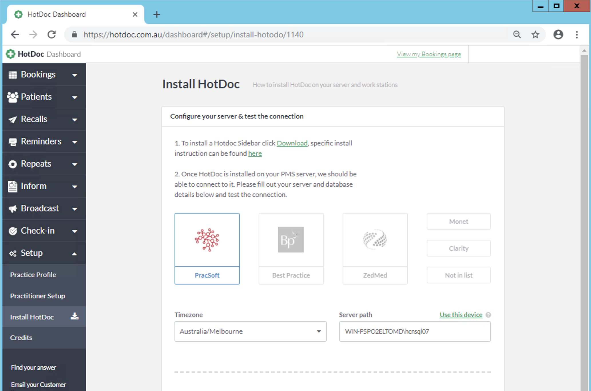 How to install HotDoc (Medical Director/Pracsoft) HotDoc Support